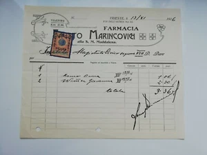 FARMACIA MARINCOVICH TRIESTE 13 NOVEMBRE 1916 - Picture 1 of 4
