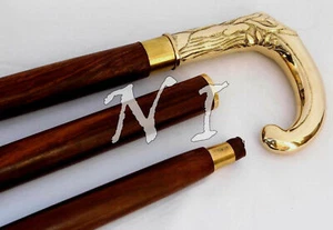 Bastón para caminar de madera marrón de diseño de latón liso estilo vintage - Imagen 1 de 5
