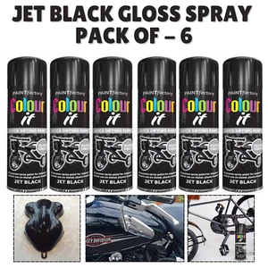 Pintura en aerosol brillante color negro azabache 6 x 250 ml para hogar coche furgoneta bicicleta - Imagen 1 de 1