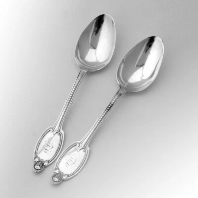 Столовые ложки Kenilworth пара Albert Coles чистое серебро 1850 моно TF - Изображение 1 из 4