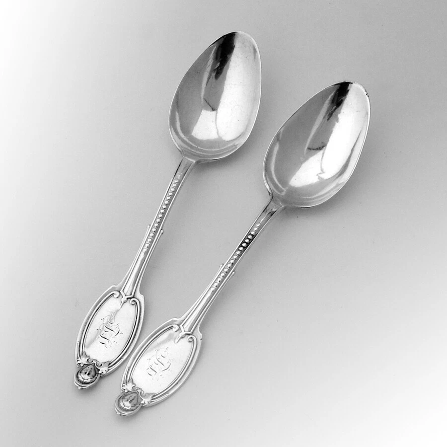 Par de cucharas de mesa Kenilworth Albert Coles plata de ley 1850 mono TF Foto 1 de 4