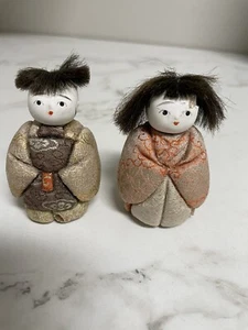 Vintage 1950s Japanese Doll Pair Boy Girl Kimekomi Dolls 2.5" - Picture 1 of 12