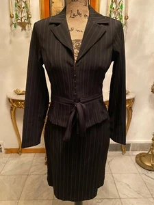 Vintage Wrapper Black Pin Stripe Hook-Closed Blazer & Skirt - Picture 1 of 2