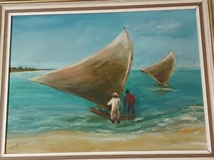 Windsurfing At The Beach Original Painting Signed By K. Buchan 1983 - Picture 1 of 9