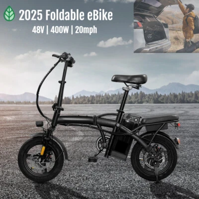 Foldable eBike T5 400W 48V 20mph Electric Bicycle, 14" Road Tires, Carbon Steel - Image 1 of 4