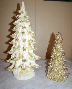 Holiday Tree Decorations Gold & Ivory Window, Table Top Winter Christmas Figures - Picture 1 of 5