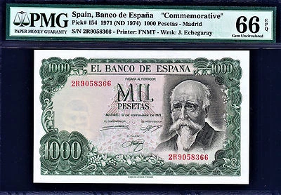 Spain 1000 Pesetas 1971 Commemorative Pick-154 GEM UNC PMG 66 EPQ - Image 1 of 2
