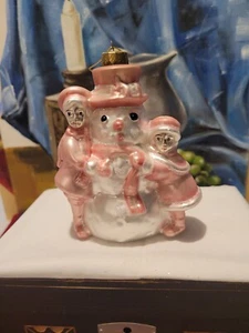 Vintage Christmas Ornament Two Kids Holding Snowman - Picture 1 of 8