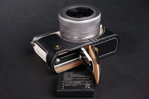 Genuine Real Leather Half Camera Case Bag for Panasonic GM1 GM1S Black OPEN - Picture 1 of 7