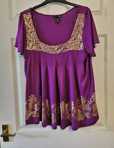 H&M purple and gold-coloured short sleeved top size M (bust 38 ") - Picture 1 of 8