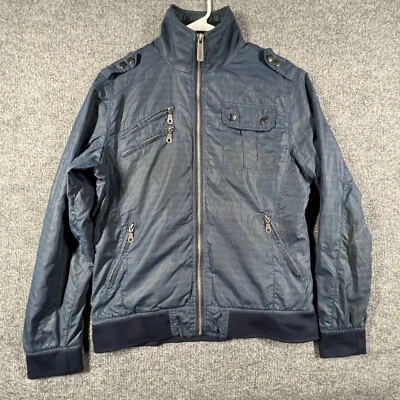 Excedente Para Hombres Talla Pequeña Azul Cremallera 5 Bolsillos Rompevientos Chaqueta Suéter Botón Foto 1 de 4