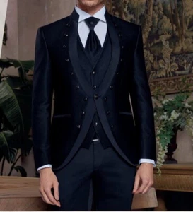 Slim Fit Hochzeitsanzug in Schwarz mit Zierknöpfen- Standesamt-Anzug-Herrenanzug - Bild 1 von 3