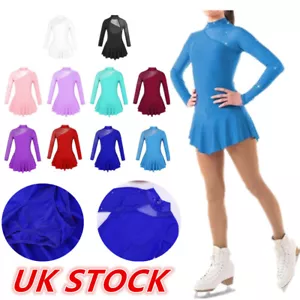 UK Girls Figure Skating Dress Kids Ballet Dance Gymnastics Leotard Skirt Costume - Picture 1 of 121