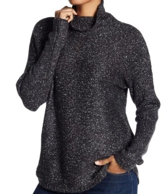 $178 NUEVO CON ETIQUETAS TERCIOPELO POR GRAHAM SPENCER Talla M PUNTADA MIXTA CUELLO EMBUDO SUÉTER CARBÓN Foto 1 de 4