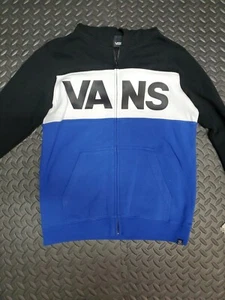 VANS Hoodie M youth Full Zip, Big Logo on Chest, Front Pockets, Black and blue  - Picture 1 of 1