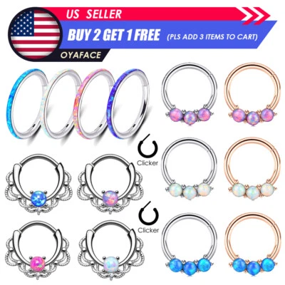 16G OPAL Septum Clicker Surgical Seel铰接鼻环环环Daith海螺耳环 — 第 1/4 张图片