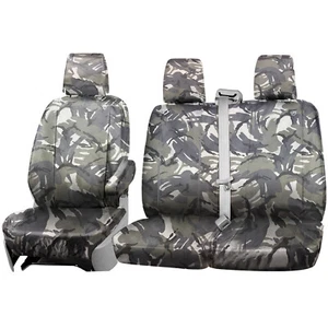 CUBIERTA DE ASIENTO DE FURGONETA GRIS CAMUFLADO DE ALTA RESISTENCIA TOTALMENTE A MEDIDA para Ford Transit 2014 en - Imagen 1 de 12