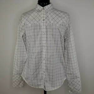 Womens White Plaid Roper Western Shirt Long Sleeve Snap Cotton Cowgirl NEW LARGE - Picture 1 of 12