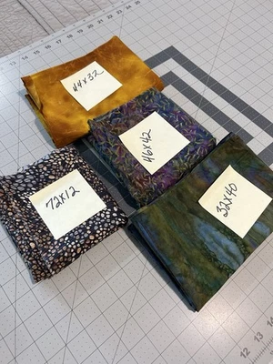 Mixed Lot Batik Fabric Remnants Blue Gold Black Green Purple Cotton - Image 1 of 4