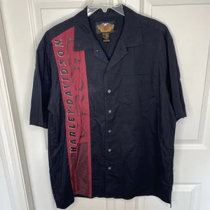 Harley Davidson Herren Hemd Large Schwarz Knopfleiste Kurzarm Kragen - Bild 1 von 7