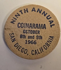 1966 San Diego Coinarama Wooden Nickel #1643 - Picture 1 of 2