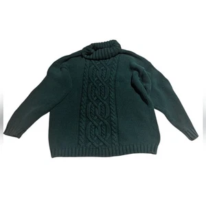 Vintage grüner Pullover mit Zopfmuster Rollkragen Baumwolle - Bild 1 von 5