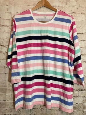 Top Kim Rogers Mujer 2X Perfectamente Suave Puesta de Sol Rayas Algodón Elástico Plus Foto 1 de 4