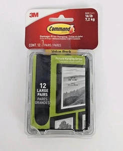 Tiras colgantes negras grandes Command paquete económico 12 pares grandes tienen capacidad para 16 libras - Imagen 1 de 7