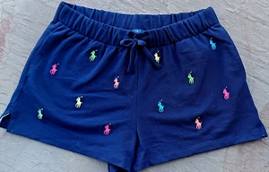 Polo Ralph Lauren Girls Big Kids Size 16 XL Shorts Blue Embroidered Horses - Picture 1 of 7