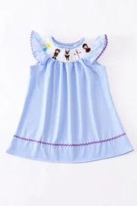 Boutique Princess Elsa Ana Olaf Embroidered Smocked Dress - Picture 1 of 8