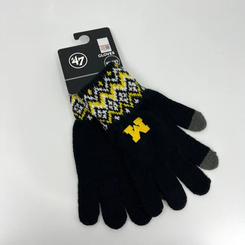 New '47 Michigan Wolverines Winter Gloves Womens One Size Navy Blue Knit U of M Cover