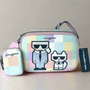 Karl Lagerfeld Maybelle Crossbody Camera Bag Blush Check Vegan Leather Pouch - Picture 1 of 7