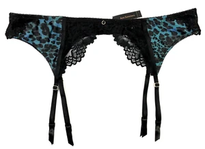 ANN SUMMERS Teal Black INTOXICATING Animal Print SUSPENDER BELT XL 20 - 22 BNWT - Picture 1 of 5