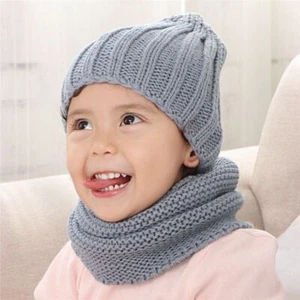 Winter Knit Hats Scarf -Multicolor Acrylic Scarves For Girls Boy Accessories Set - Picture 1 of 17