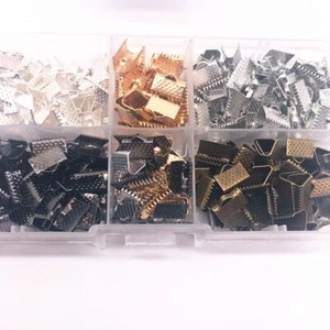 Metal Crimp Ends - 6-13mm Cord End Clips Fold Over Clasps Jewelry Making Crimps - Picture 1 of 18