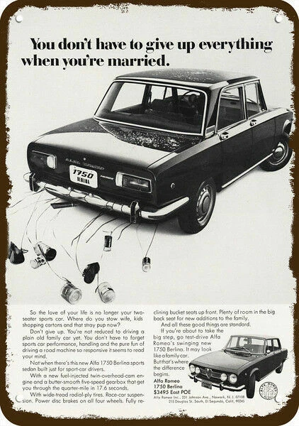 Coche Alfa Romeo 1750 1969 Berlina aspecto vintage borde réplica decorativa letrero de metal Foto 1 de 1