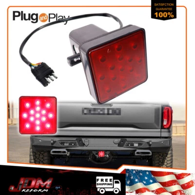 Red 15-LED Brake Light DRL Lamp Trailer Hitch Cover Fit 2" Towing & Hauling New - Image 1 of 4