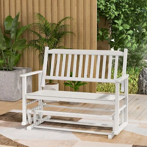 2 Seats Outdoor Glider Bench Poplar Wood Patio Swing Glider Loveseat Chair w/ - Picture 1 of 8