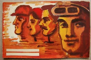 Ukrainian Soviet Painting gouache sketch political poster worker people  - Picture 1 of 3