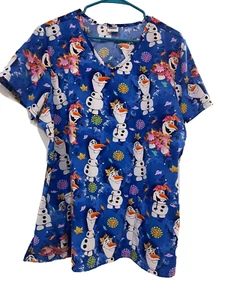 DISNEY FROZEN Nurse Scrub Top - Size XL - EUC  Adorable snowmen from Frozen ! - Picture 1 of 2