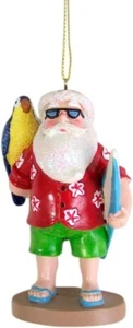 Christmas Ornament, Santa With Parrott & Surfboard, Chrismtas Decor - Picture 1 of 5
