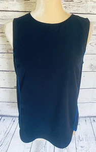 Camiseta sin mangas pequeña para mujer Banana Republic azul oscuro a rayas laterales cuello en U botón - Imagen 1 de 10