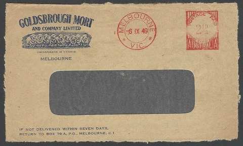 Australia 1949 Goldsbrough Wool Brokers illus advert cover front Neopost meter Cover