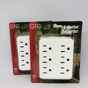 Two (2) GTC Grounded Sockets Electrical Outlet Extender Wall 6 Outlet Adapter - Picture 1 of 4