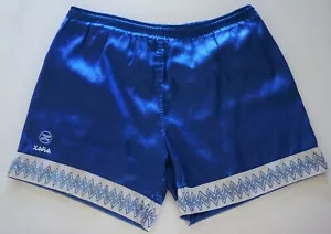 MEN'S BLUE SATIN XARA SOCCER SHORTS SIZE L (WAISTBAND STRETCHED) - Picture 1 of 7