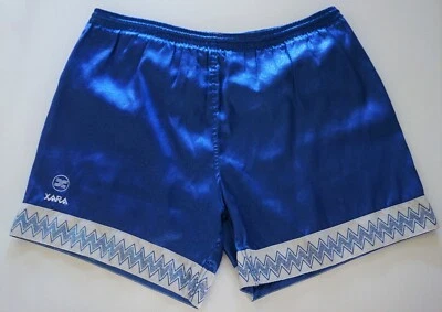 МУЖСКИЕ СИНИЕ АТЛАСНЫЕ ФУТБОЛЬНЫЕ ШОРТЫ XARA РАЗМЕР L (ПОЯС РАСТЯНУТ) - Изображение 1 из 4