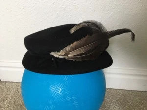 VINTAGE FROTTEE SALE SCHWARZ WOLLE GLAMOUR FILZ HUT MIT FEDERN - Bild 1 von 7