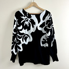 Chicos Sweater Womens Size M 1 Rayon Floral Classic Boho Artsy Black White