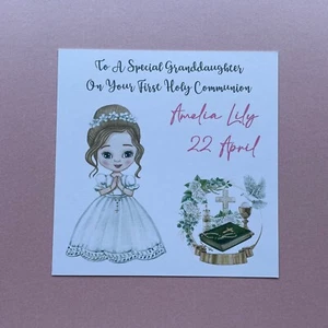 Personalised First Holy Communion Card Girl Daughter Granddaughter Niece Sister - Picture 1 of 13