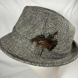 Vintage Dunn & Co Harris Tweedowy wełniany kapelusz wiejski rozm. 58 7 3/8